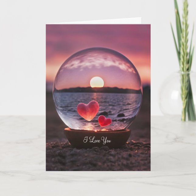 I Love You with Floating Hearts in a Crystal Ball  Card (Front)