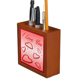 I Love You with Hearts Pink Background Desk Organiser