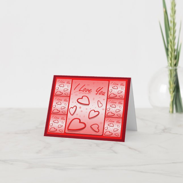 I Love You with Hearts Pink Background Holiday Card (Front)