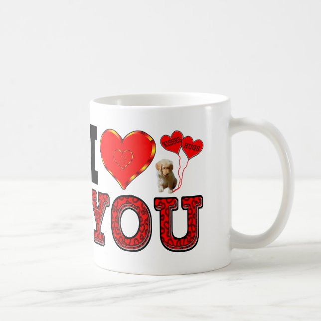 I Love You With Puppy And Hugs & Kisses Balloons Coffee Mug (Right)