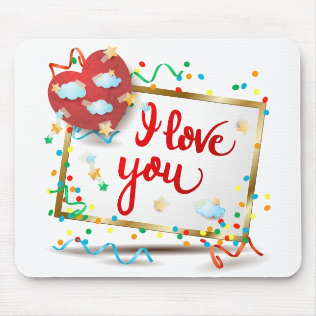 I Love You with Red Heart Mouse Pad (Front)