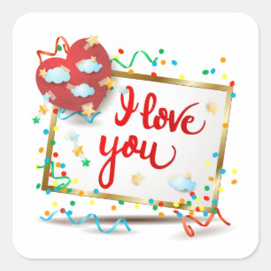 I Love You with Red Heart Square Sticker