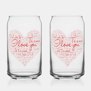 I Love You Word Cloud Red Heart Valentine's Day Can Glass