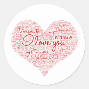 I Love You Word Cloud Red Heart Valentine's Day Classic Round Sticker