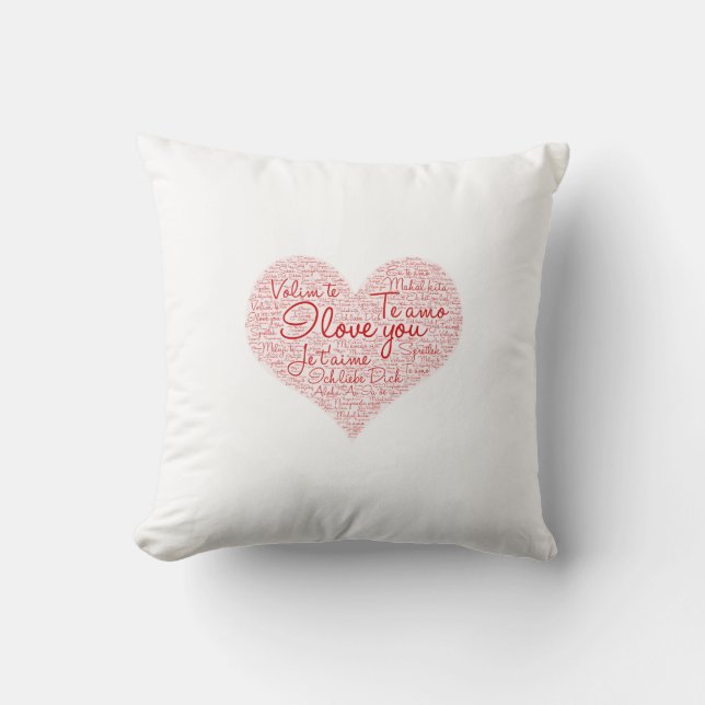I Love You Word Cloud Red Heart Valentine's Day Cushion (Front)