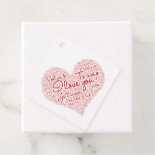 I Love You Word Cloud Red Heart Valentine's Day Favour Tags