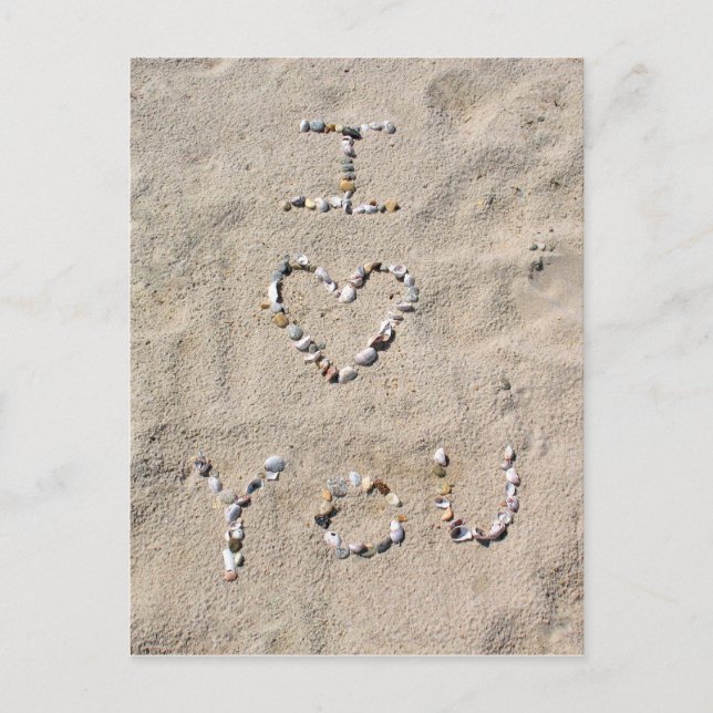 I LOVE YOU written in sea shells in the sand Postcard (Front)