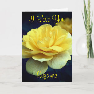 I Love You Yellow Rose Flower Personalised  Card