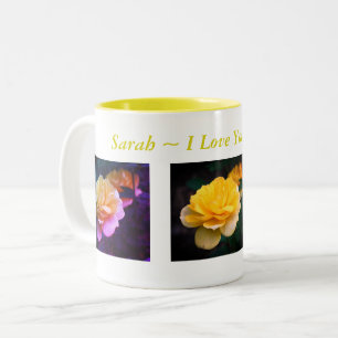 I Love You Yellow Rose Personalised Two-Tone Coffee Mug