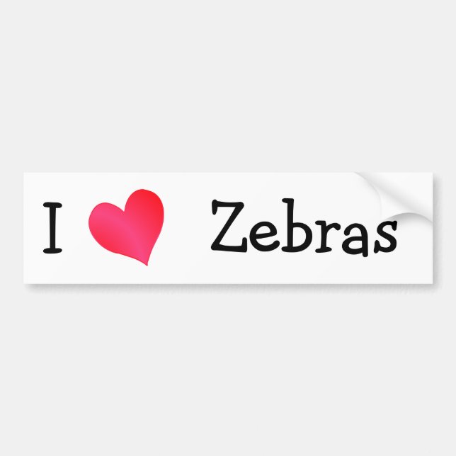 I Love Zebras Bumper Sticker (Front)