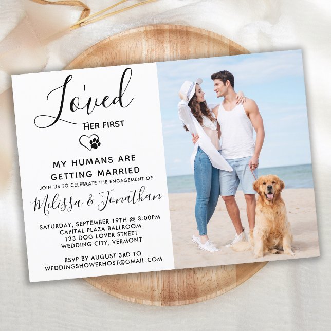 I Loved Her First Modern Pet Photo Dog Engagement  Invitation Postcard (Creator Uploaded)