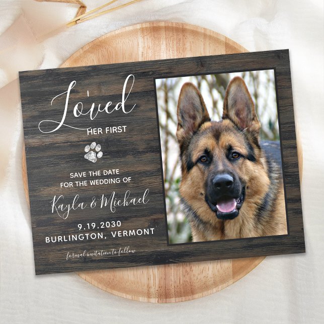 I Loved Her First Rustic Pet Photo Dog Wedding Ann Announcement Postcard (Creator Uploaded)