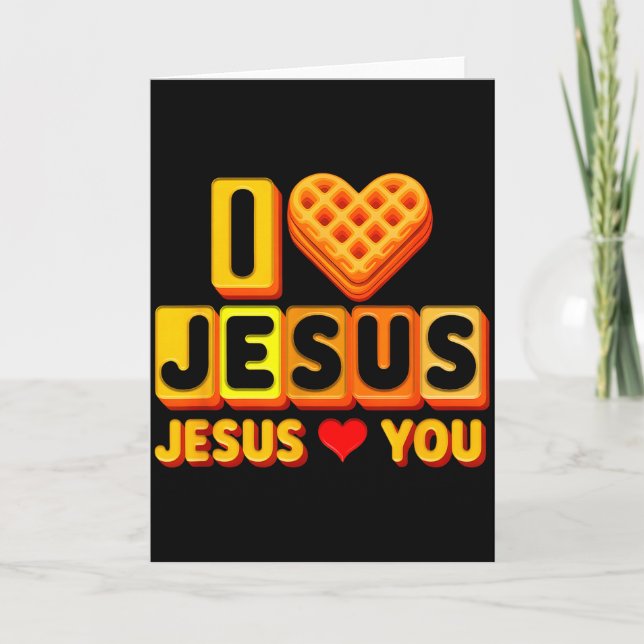 I Loves Jesus Waffle Heart Funny Christian Breakfa Card (Front)