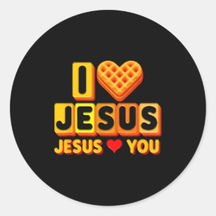 I Loves Jesus Waffle Heart Funny Christian Breakfa Classic Round Sticker