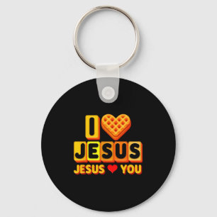 I Loves Jesus Waffle Heart Funny Christian Breakfa Key Ring