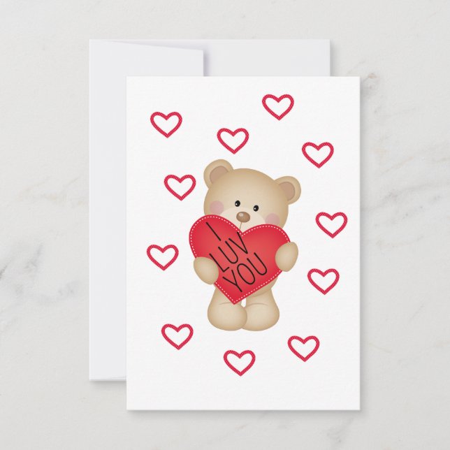I LUV YOU Teddy Bear Valentine Card (Front)