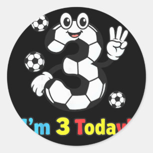 I’m 3 Today Cute Soccer Cartoon 3rd Birthday Kids Classic Round Sticker