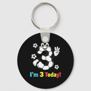 I’m 3 Today Cute Soccer Cartoon 3rd Birthday Kids Key Ring