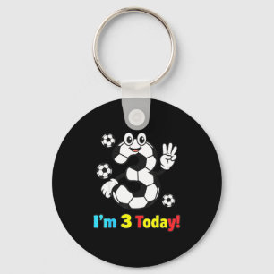 I’m 3 Today Cute Soccer Cartoon 3rd Birthday Kids  Key Ring
