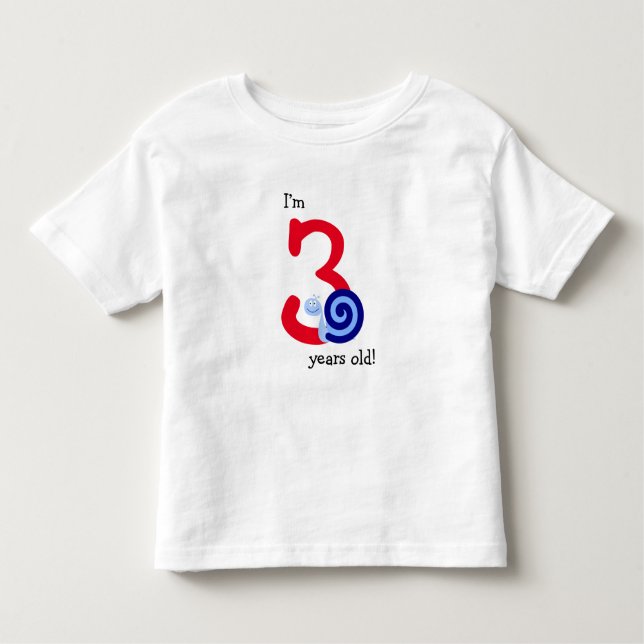 "I’m 3 years old!" + Cute Happy Blue Snail Toddler T-Shirt (Front)