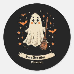I’m A Boo-tiful Disaster – Cute Halloween Ghost De Classic Round Sticker