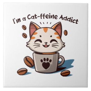 I m a Cat-ffeine Addict Ceramic Tile