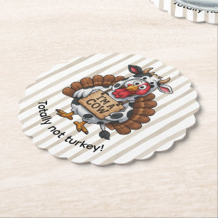 I’m a Cow Turkey Funny Thanksgiving Disguise Paper Coaster