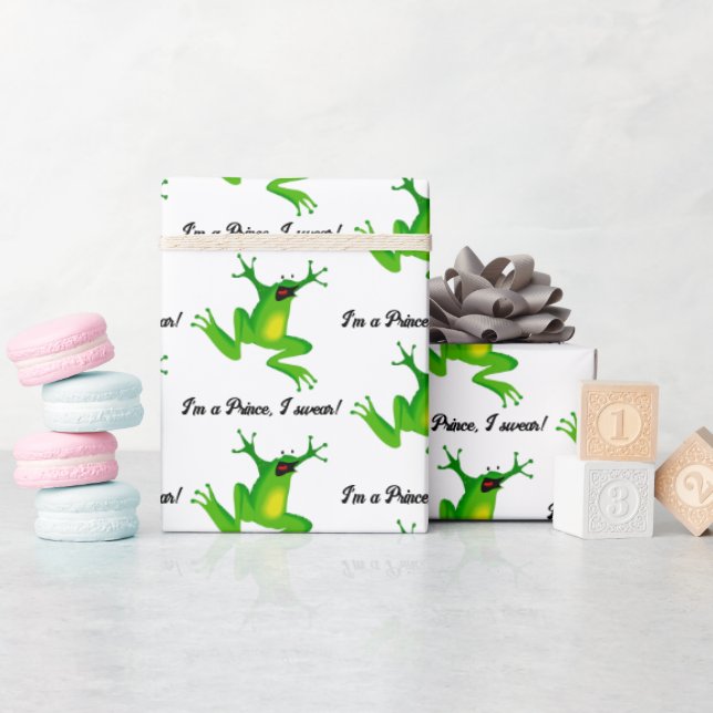 I’m a Fairy Tale Prince Funny Green Frog Cartoon Wrapping Paper (Baby Shower)