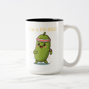 I’m a Fit-Dill! Funny Fitness Pickle Pun Design    Two-Tone Coffee Mug