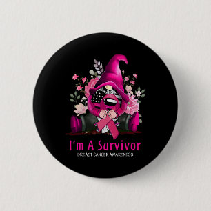 I’m A Survivor Gnome Pink Ribbon Breast Cancer Awa 6 Cm Round Badge