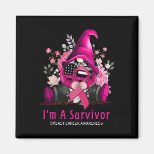I’m A Survivor Gnome Pink Ribbon Breast Cancer Awa Magnet