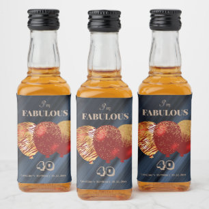 I’m Fabulous Gold Glitter Red Balloons Birthday  Liquor Bottle Label
