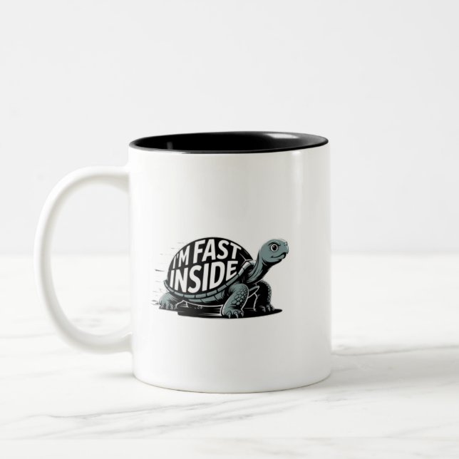 I’m Fast Inside Funny Turtle Humour Two-Tone Coffee Mug (Left)