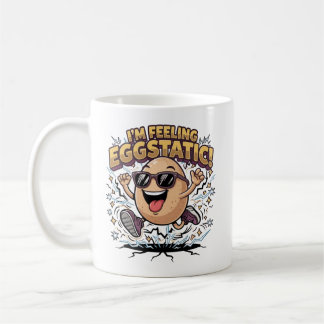 I’m Feeling Eggstatic – Funny Egg Pun Cartoon Coffee Mug