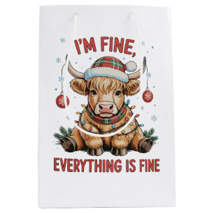 I’m Fine Everything Is Fine Christmas Highland Cow Medium Gift Bag