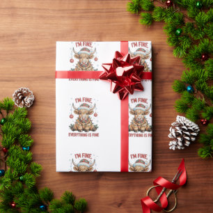 I’m Fine Everything Is Fine Christmas Highland Cow Wrapping Paper