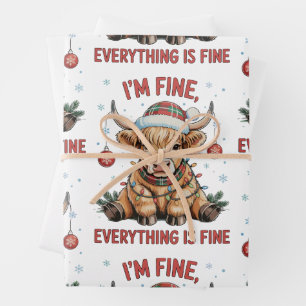 I’m Fine Everything Is Fine Christmas Highland Cow Wrapping Paper Sheet