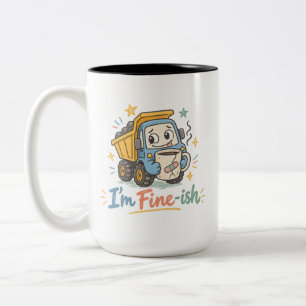 “I’m Fine-ish” Funny Garbage Truck Drinking Coffee Two-Tone Coffee Mug