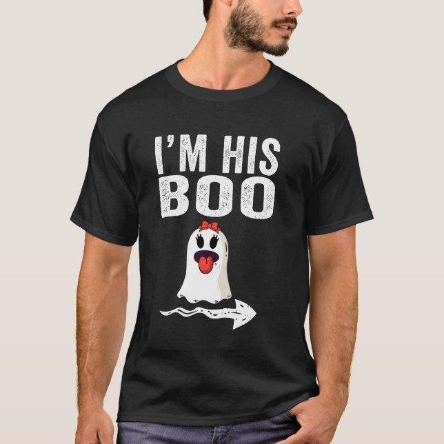 I M His Boo Halloween Matching Couple Pyjamas Ghos T-Shirt (Front)