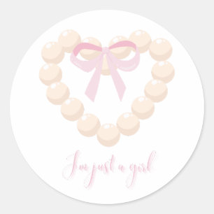 I’m Just a Girl Pearl Heart & Bow Design Cute Classic Round Sticker