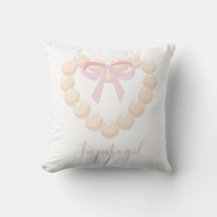 I’m Just a Girl Pearl Heart & Bow Design   Cute Cushion