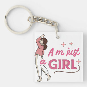“I’m Just a Girl” Retro Feminist Empowerment Desig Key Ring