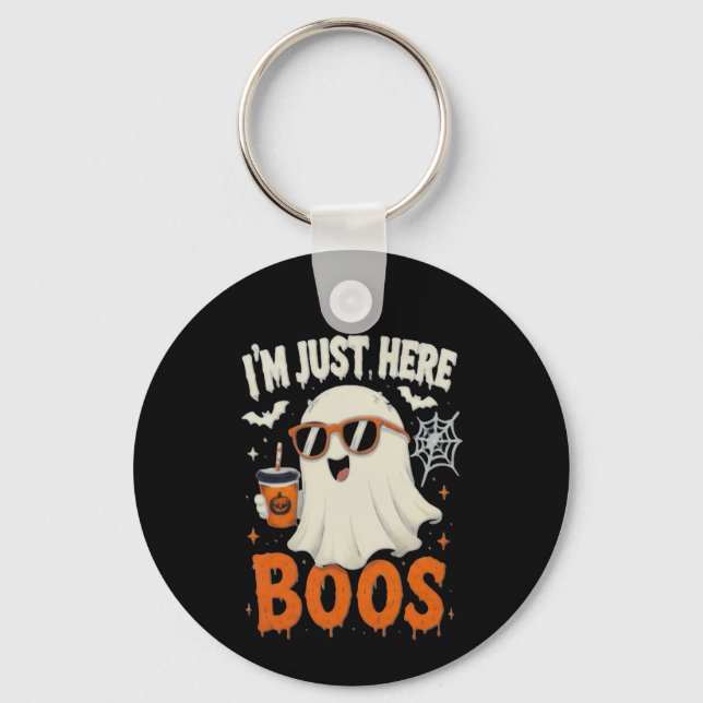 “I’m Just Here for Boos” Ghost Design Key Ring (Front)