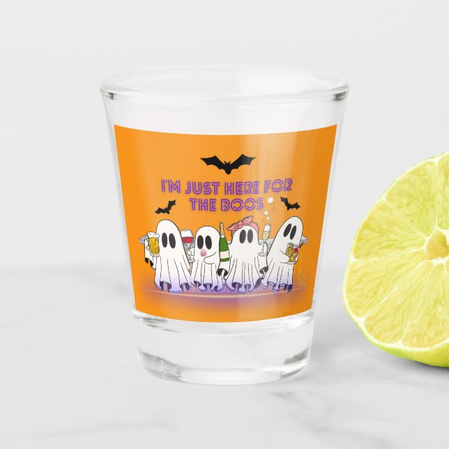 I’m Just Here For The Boos Funny Halloween Shot Glass (Front)
