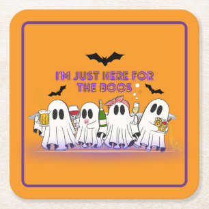 I’m Just Here For The Boos Funny Halloween Square Paper Coaster