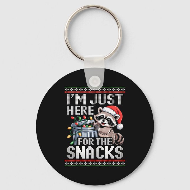 I’m Just Here For The Snacks Raccoon Christmas Ugl Key Ring (Front)