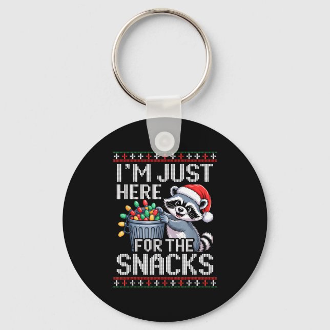 I’m Just Here For The Snacks Raccoon Christmas Ugl Key Ring (Front)
