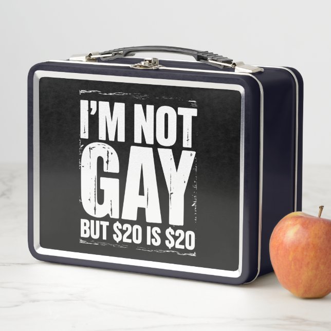 I’m Not Gay But $20 is $20 Funny LGBTQ Metal Lunch Box (In Situ)