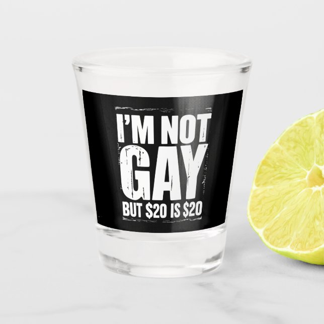I’m Not Gay But $20 is $20 Funny LGBTQ Shot Glass (Front)