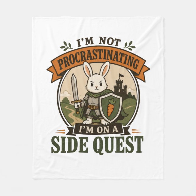 I’m Not Procrastinating Side Quest Rabbit Knight Fleece Blanket (Front)